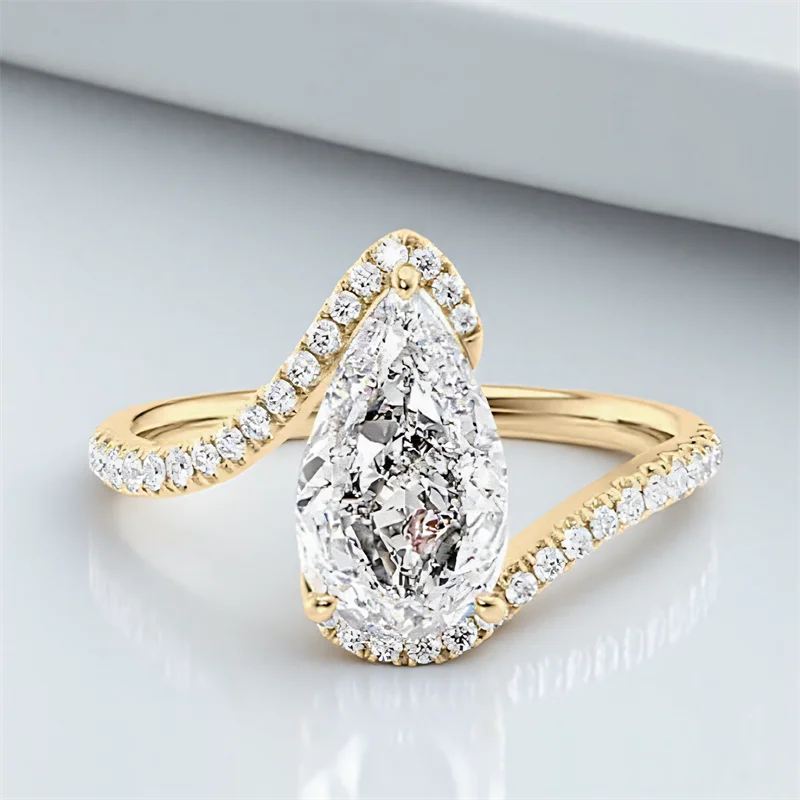 White Zircon Pear Cut Stone Rings  Rose Gold /Silver Color Engagement Promise Bands Wedding Jewelry Mother's Day Gift