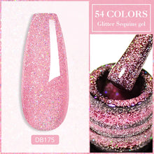 Pink glitter sequins gel with a nail示范and '54 Colors Glitter Sequins Gel' text on a white background.