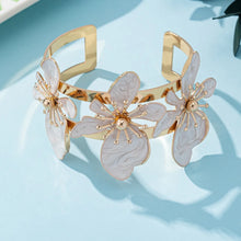 Elegant Enamel Butterfly Flower Chunky Cuff Bracelet