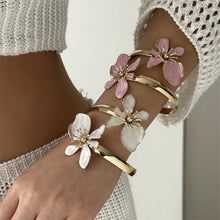 Elegant Enamel Flower Open Cuff Bracelet