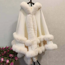 Double Layer Luxury Imitated Rex Rabbit Fur Cape Coat Hooded Shawl Winter Women Knit Poncho Overcoat Faux Fur Wraps Big