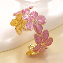  Enamel flower cuff bracelet multicolor vintage floral design.