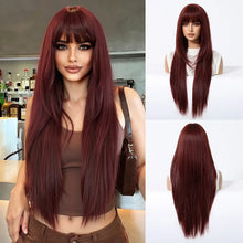 Ombre layered synthetic wig before and after styling transformation.