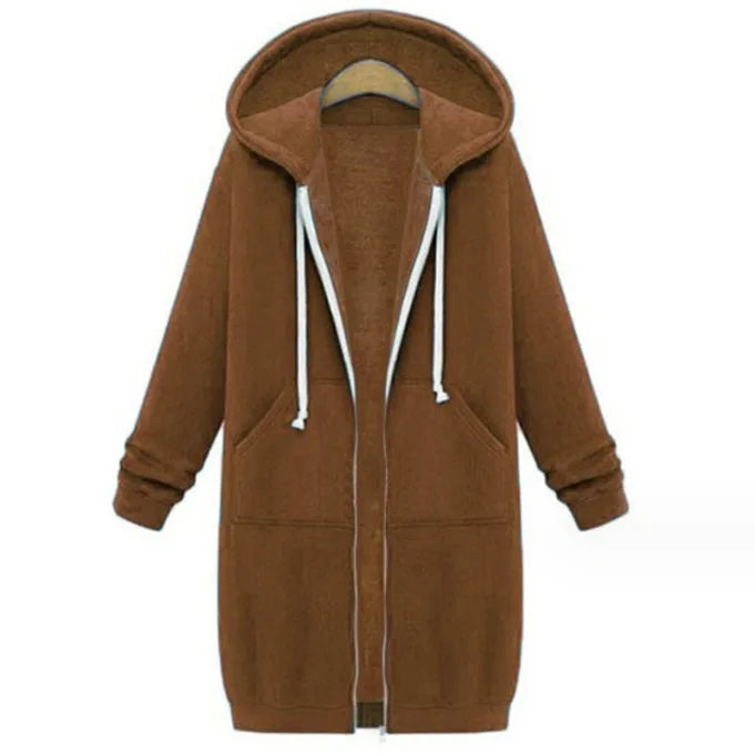 Autumn Winter Long Sleeve Mid-Length Sweatshirt Fleece Jacket