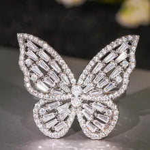 925 Sterling Silver Crystal Butterfly Rings Fashion Jewelry Party Gothic Girl's Exaggerated Accessories for Woman