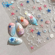 Seashell nail stickers 5D embossed starfish beach summer nail decals