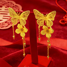 Luxury 24K 9999 Pure Gold real gold Women's Silk Butterfly Flower Tassel Earrings
