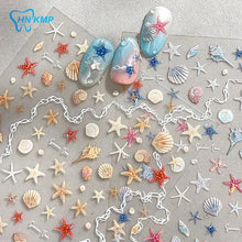 Seashell nail stickers 5D embossed starfish beach summer nail decals