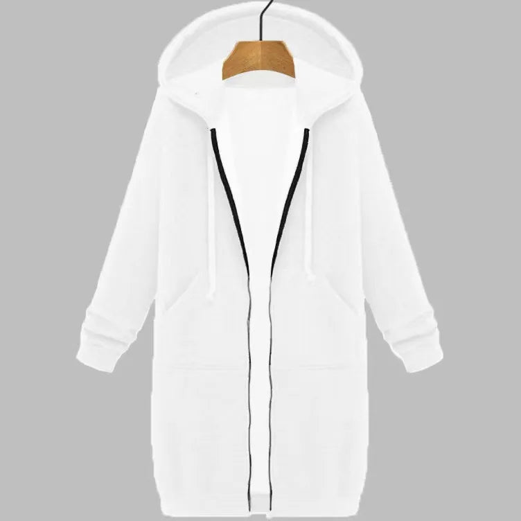 Autumn Winter Long Sleeve Mid-Length Sweatshirt Fleece Jacket
