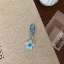 Flower keychain resin pendant attached to car keys styling shot.