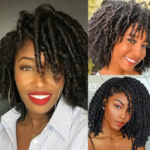 Afro curly braided wig for black women — faux locs twist style.