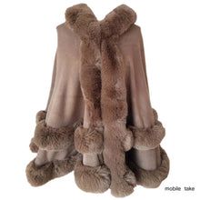 Double Layer Luxury Imitated Rex Rabbit Fur Cape Coat Hooded Shawl Winter Women Knit Poncho Overcoat Faux Fur Wraps Big