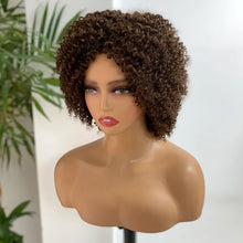 Curly pixie cut human hair wig full machine-made construction.