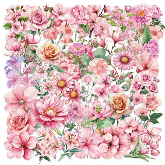 50pcs Pink Floral Stickers Flower