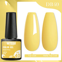 MTSSII color gel with yellow nail polish and a yellow background