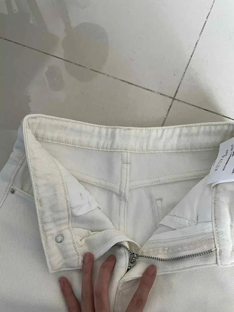 Winter Warm White High Waisted Denim Jeans