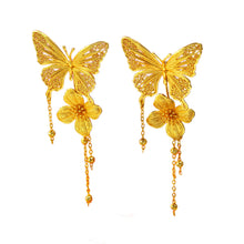 Luxury 24K 9999 Pure Gold real gold Women's Silk Butterfly Flower Tassel Earrings
