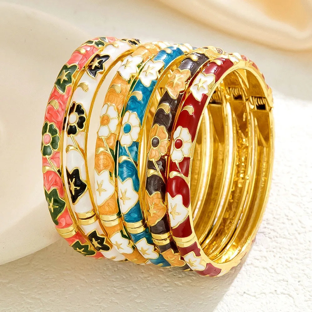 Elegant Enamel Dropped Glaze Flower Texture Closed End Bracelet
