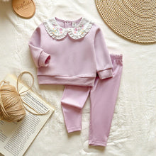 Baby girl clothing set with embroidered long-sleeve pullover and pants