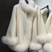 YOLOAgain 2025 Warm Oversized Real Fox Fur Collar Cuffs Elegant White Wool Coat Women Elegant