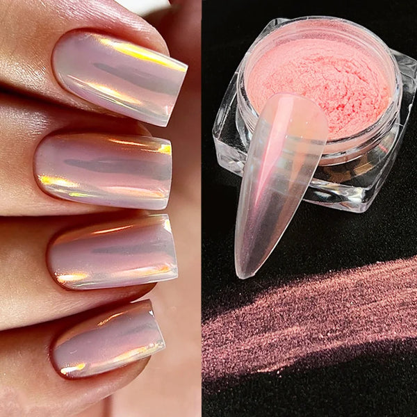 Chrome nail powder aurora pearl nude pink white mirror pigment nail art